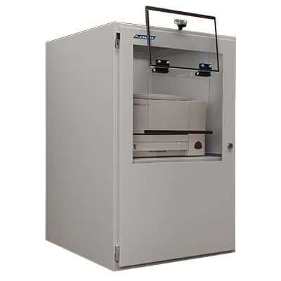 Un armadio per stampante da pavimento Armagard con stampante laser installata